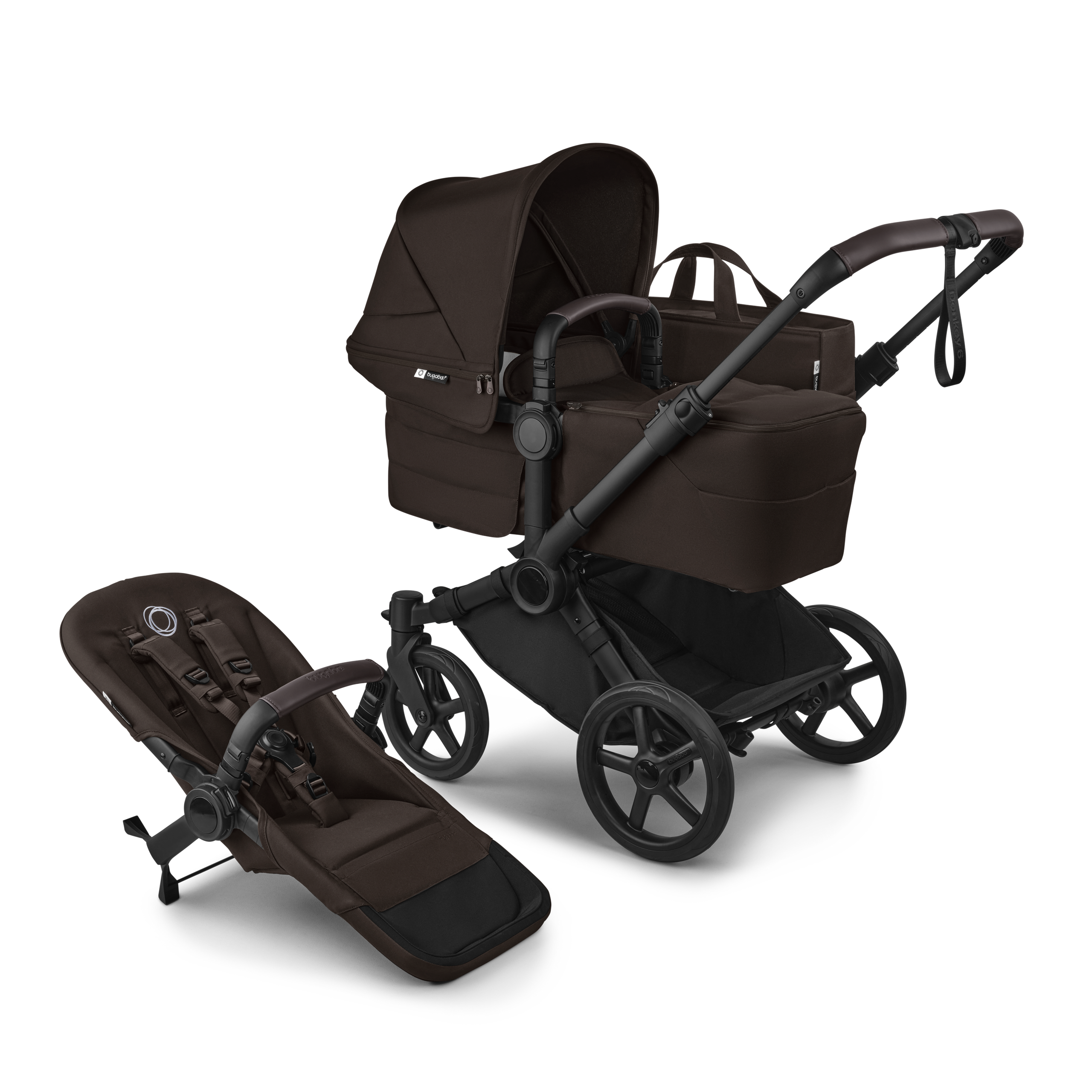 Bugaboo Donkey 6 2-in-1  pushchair black base, cocoa brown fabrics, cocoa brown sun canopy - Thumbnail Slide 1 of 9