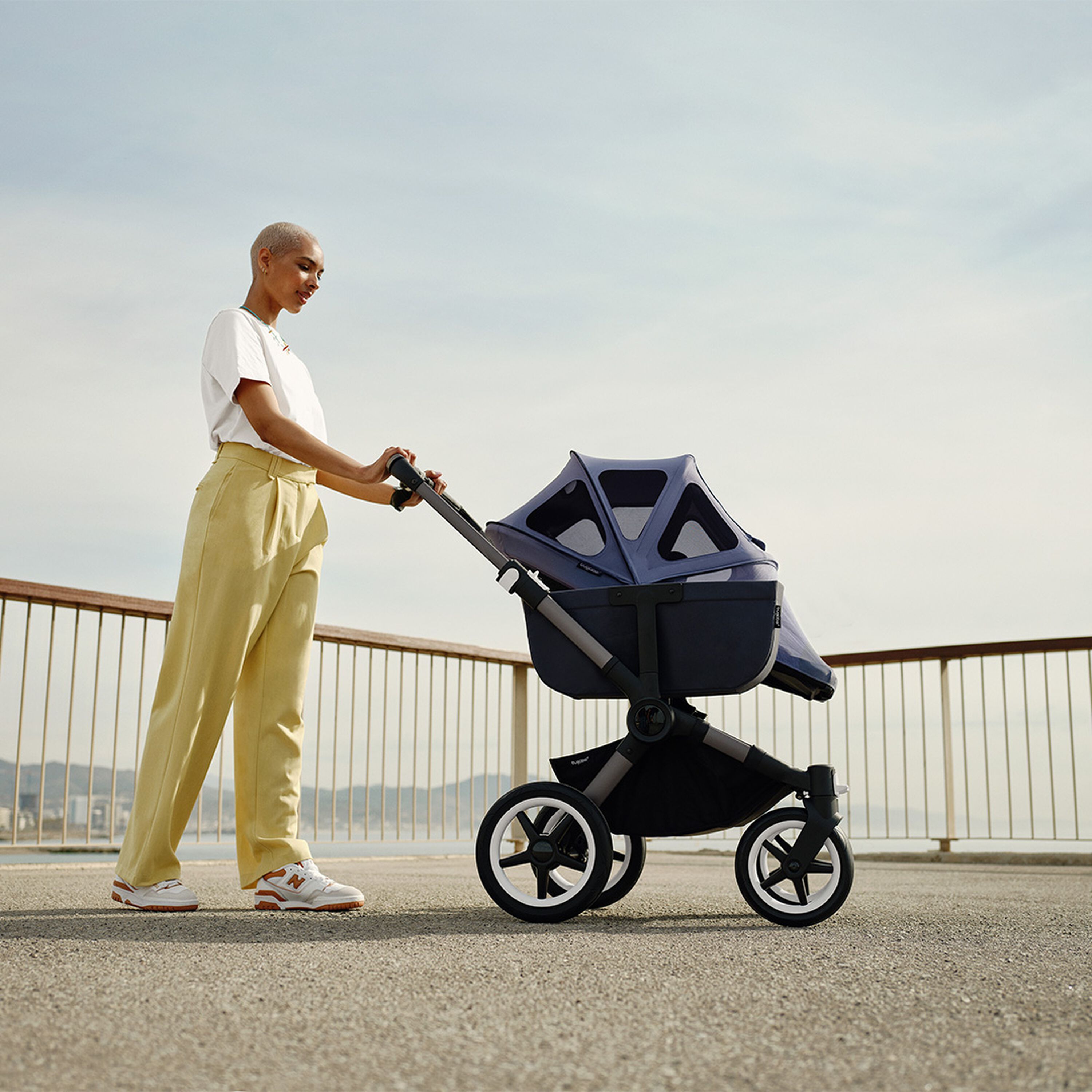 Bugaboo Donkey 5 Mono 2-in-1 stroller graphite base, grey mélange fabrics, animal explorer green/ light blue sun canopy - Main Modal Image Slide 1 of 2