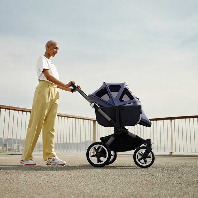 Bugaboo Donkey 5 Mono 2-in-1 stroller graphite base, grey mélange fabrics, animal explorer green/ light blue sun canopy - Main Image Slide 1 of 2