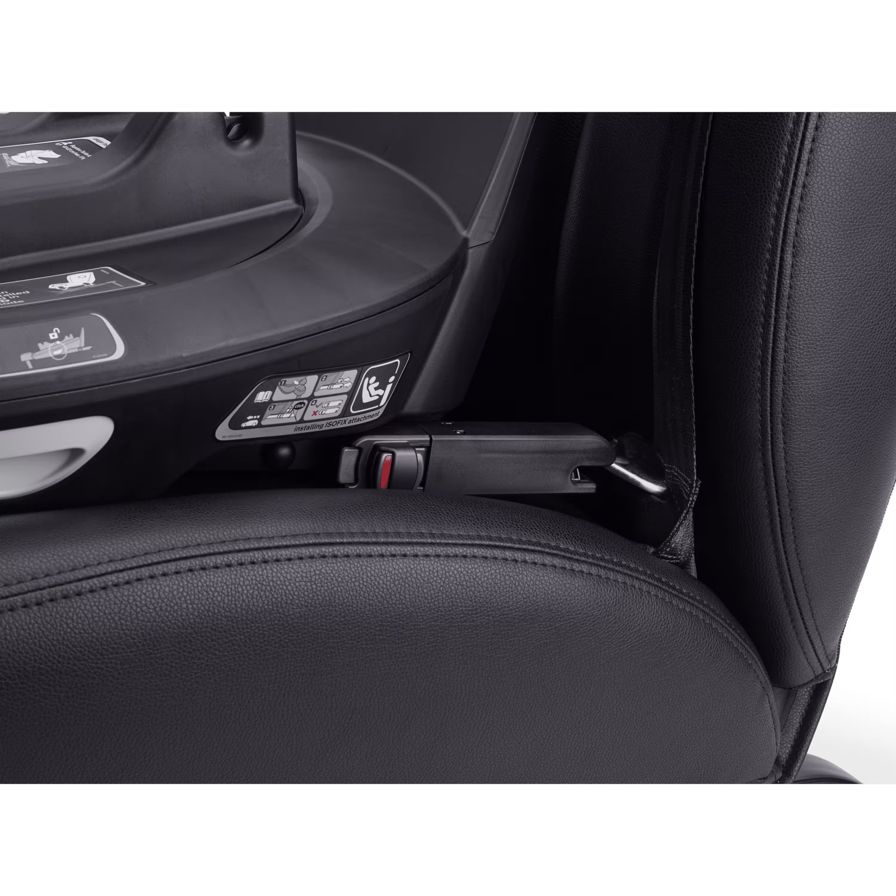 Close up of the ISOFIX connector between the Bugaboo 360 Base by Nuna and car. The indicator is red to signal incorrect installation. - Main Modal Image Slide 5 of 13