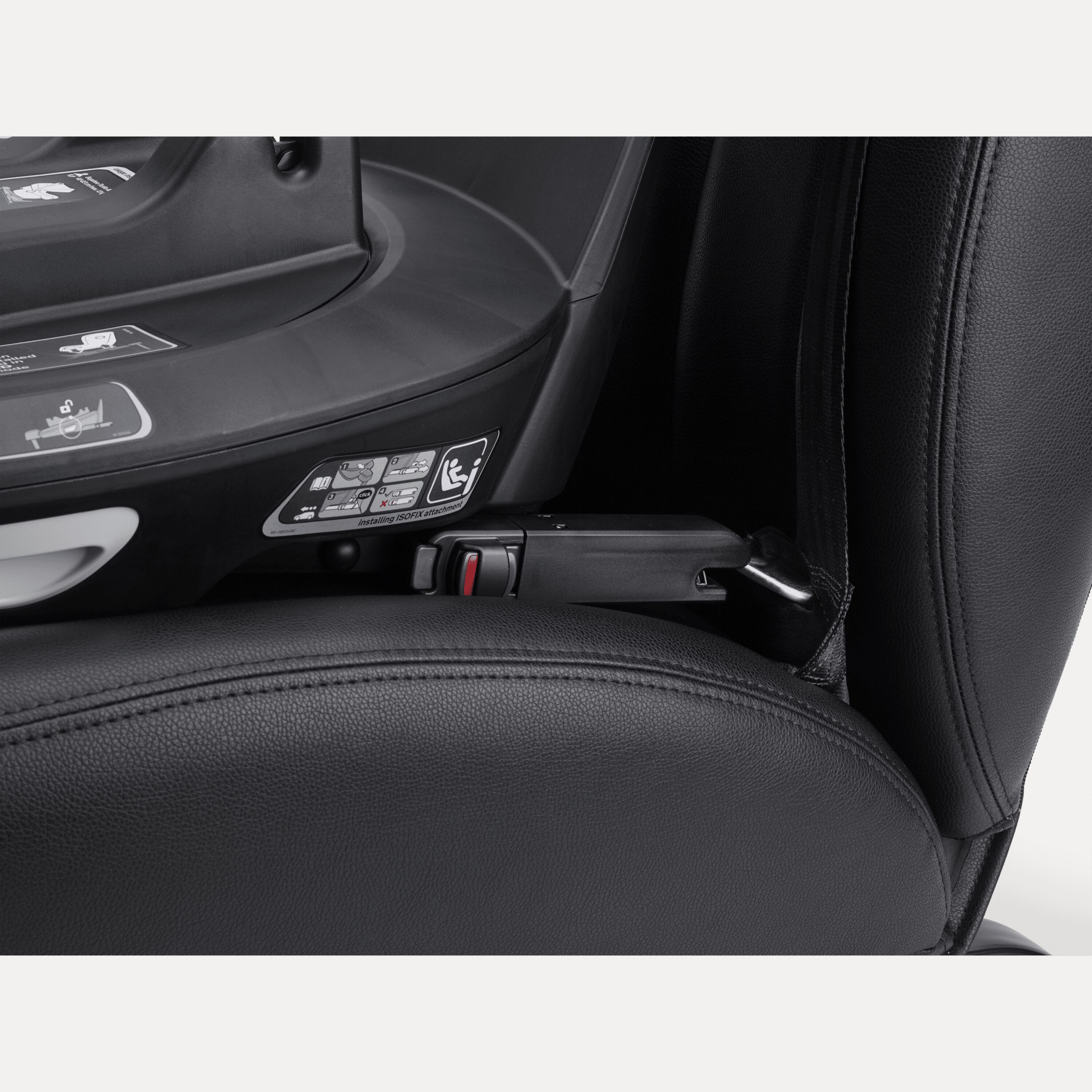 Close up of the ISOFIX connector between the Bugaboo 360 Base by Nuna and car. The indicator is red to signal incorrect installation. - Main Modal Image Slide 5 of 13