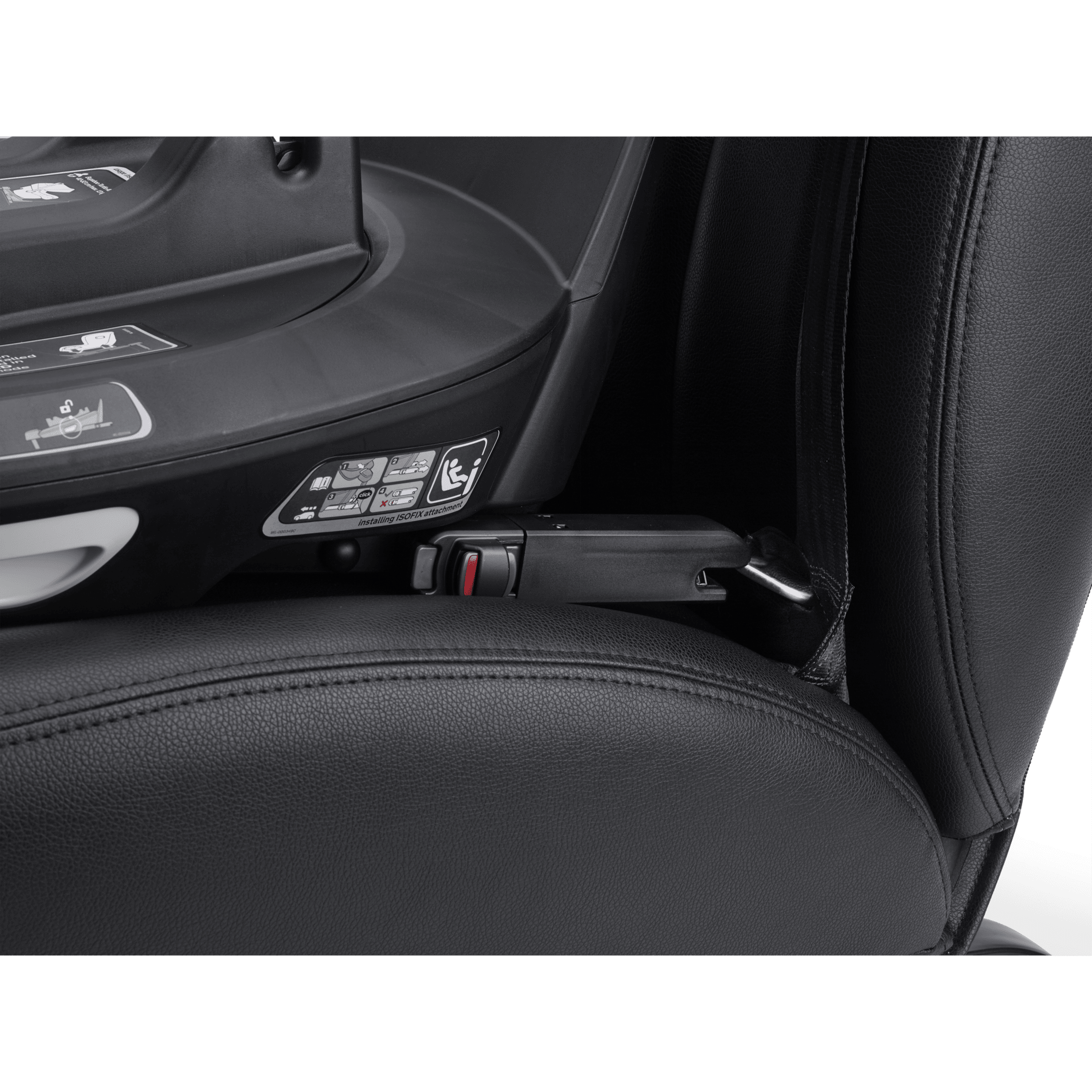 Close up of the ISOFIX connector between the Bugaboo 360 Base by Nuna and car. The indicator is red to signal incorrect installation. - Thumbnail Slide 5 of 13