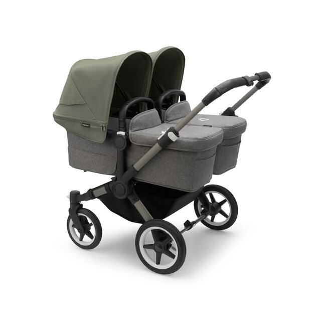 Bugaboo Donkey 5 Twin bassinet and seat stroller graphite base, grey mélange fabrics, forest green sun canopy - Main Image Slide 1 of 12
