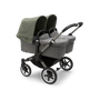 Bugaboo Donkey 5 Twin bassinet and seat stroller graphite base, grey mélange fabrics, forest green sun canopy - Thumbnail Slide 1 of 12