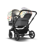 Bugaboo Donkey 5 Duo bassinet and seat stroller black base, grey mélange fabrics, art of discovery white sun canopy