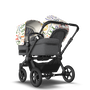 Bugaboo Donkey 5 Duo bassinet and seat stroller black base, grey mélange fabrics, art of discovery white sun canopy - Thumbnail Slide 1 of 12