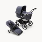 Bugaboo Fox 3 bassinet and seat stroller graphite base, stormy blue fabrics, stormy blue sun canopy