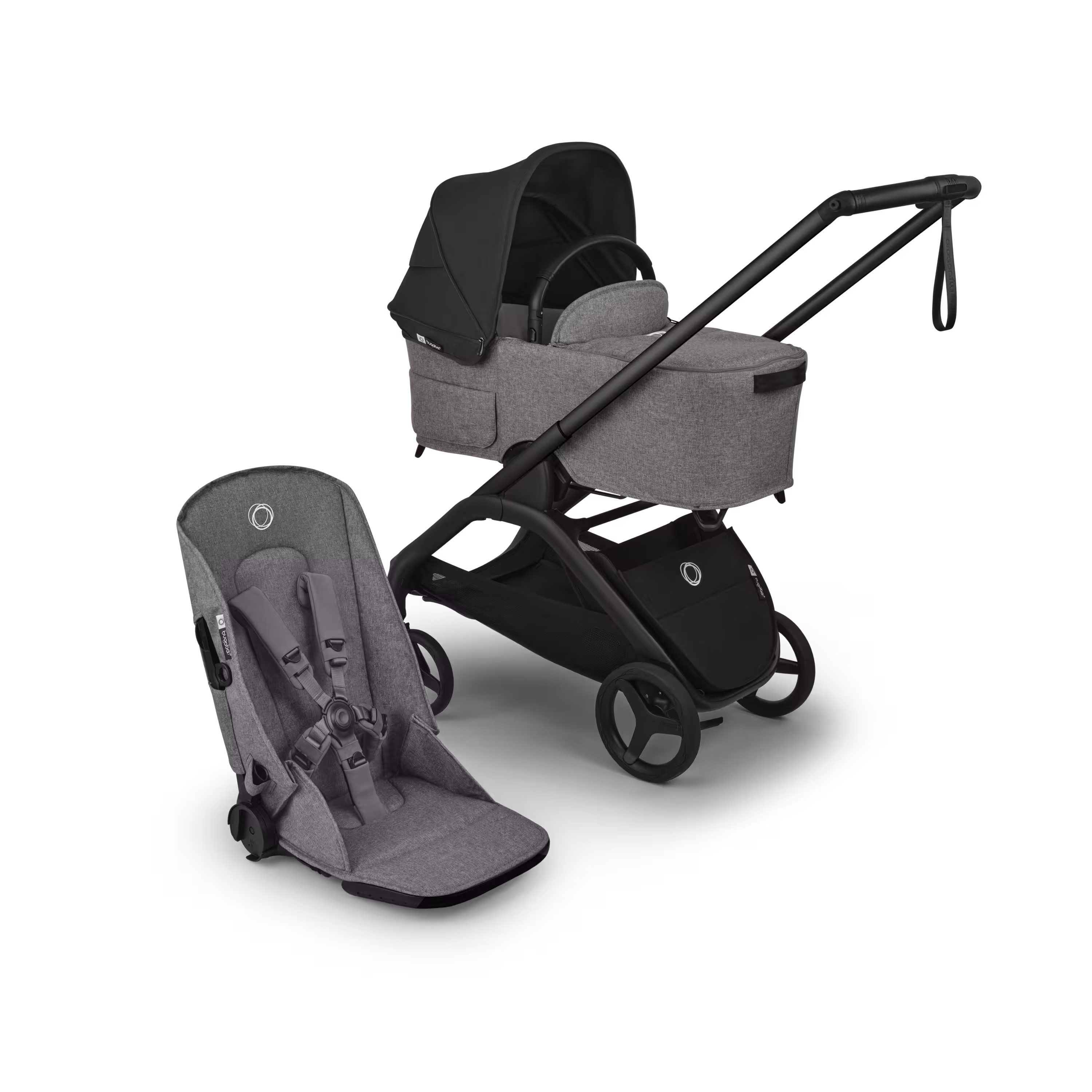 Bugaboo Dragonfly Plus 2-in-1 stroller black base, grey melange fabrics, heritage black sun canopy - Main Modal Image Slide 1 of 11