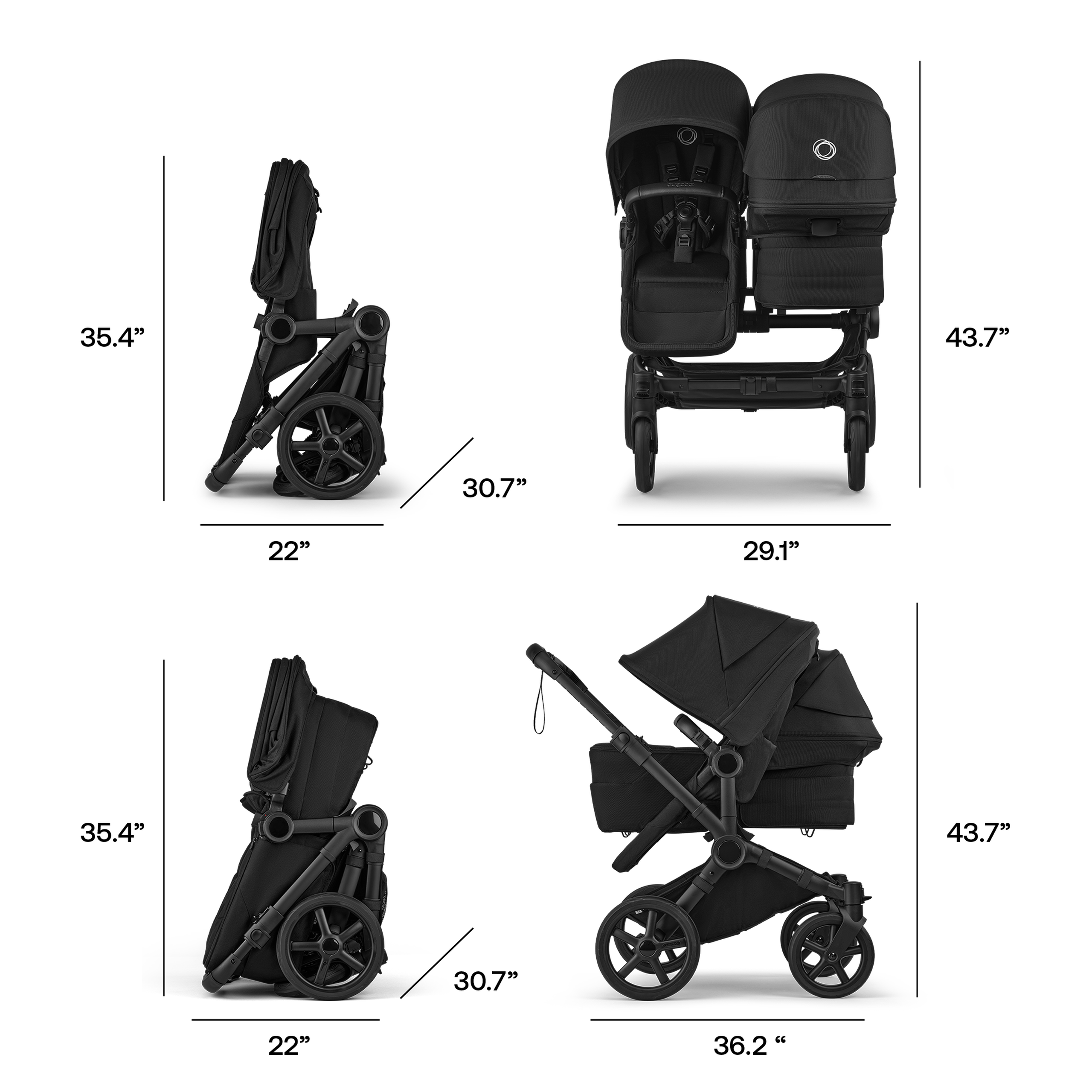Bugaboo Donkey 6 twin stroller black base, cocoa brown fabrics, cocoa brown sun canopy - Thumbnail Slide 7 of 8