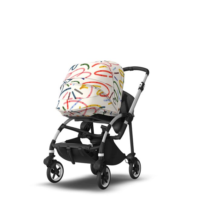 Bugaboo Bee 6 bassinet and seat stroller aluminium base, grey fabrics, art of discovery white sun canopy