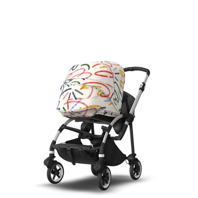 Bugaboo Bee 6 bassinet and seat stroller aluminium base, grey fabrics, art of discovery white sun canopy