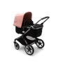 Bugaboo Fox 3 bassinet stroller with graphite frame, black fabrics, and pink sun canopy. - Thumbnail Slide 4 of 7