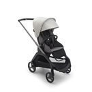 Poussette Bugaboo Dragonfly avec siège, châssis graphite, housse gris chiné et capote blanc brume.