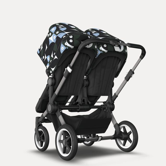 Bugaboo Donkey 5 twin stroller graphite base, midnight black fabrics, animal explorer green/light blue sun canopy - Main Image Slide 3 of 12