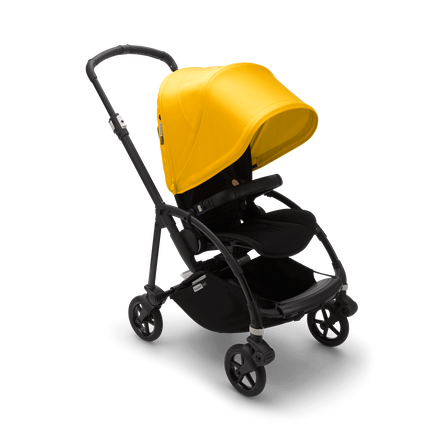 Bugaboo Bee 6 bassinet and seat stroller lemon yellow sun canopy, black fabrics, black base