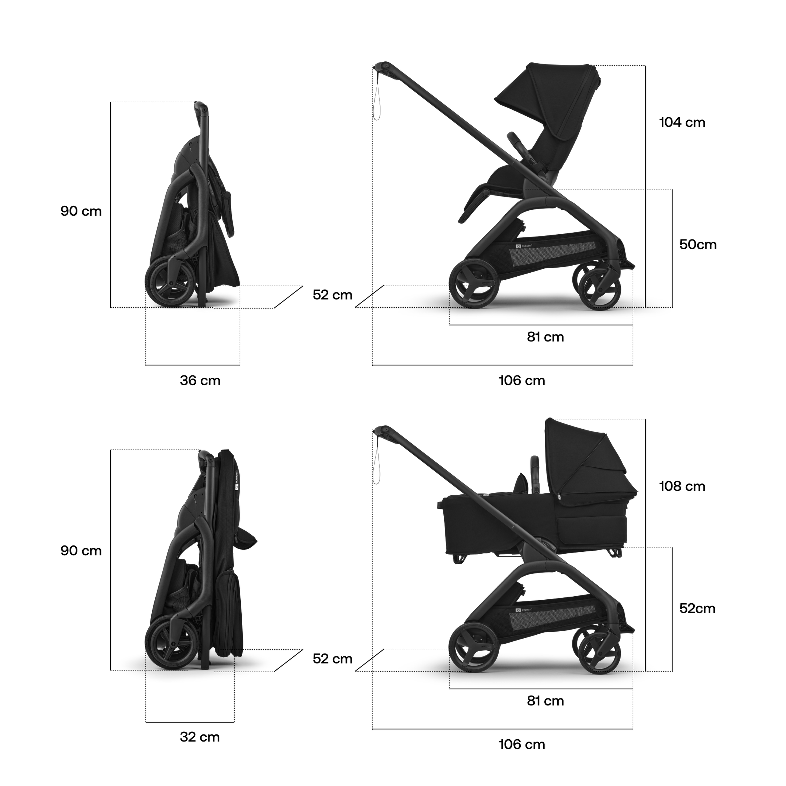 Bugaboo Dragonfly Plus 2-in-1 stroller black base, forest green fabrics, forest green sun canopy - Thumbnail Slide 5 of 11