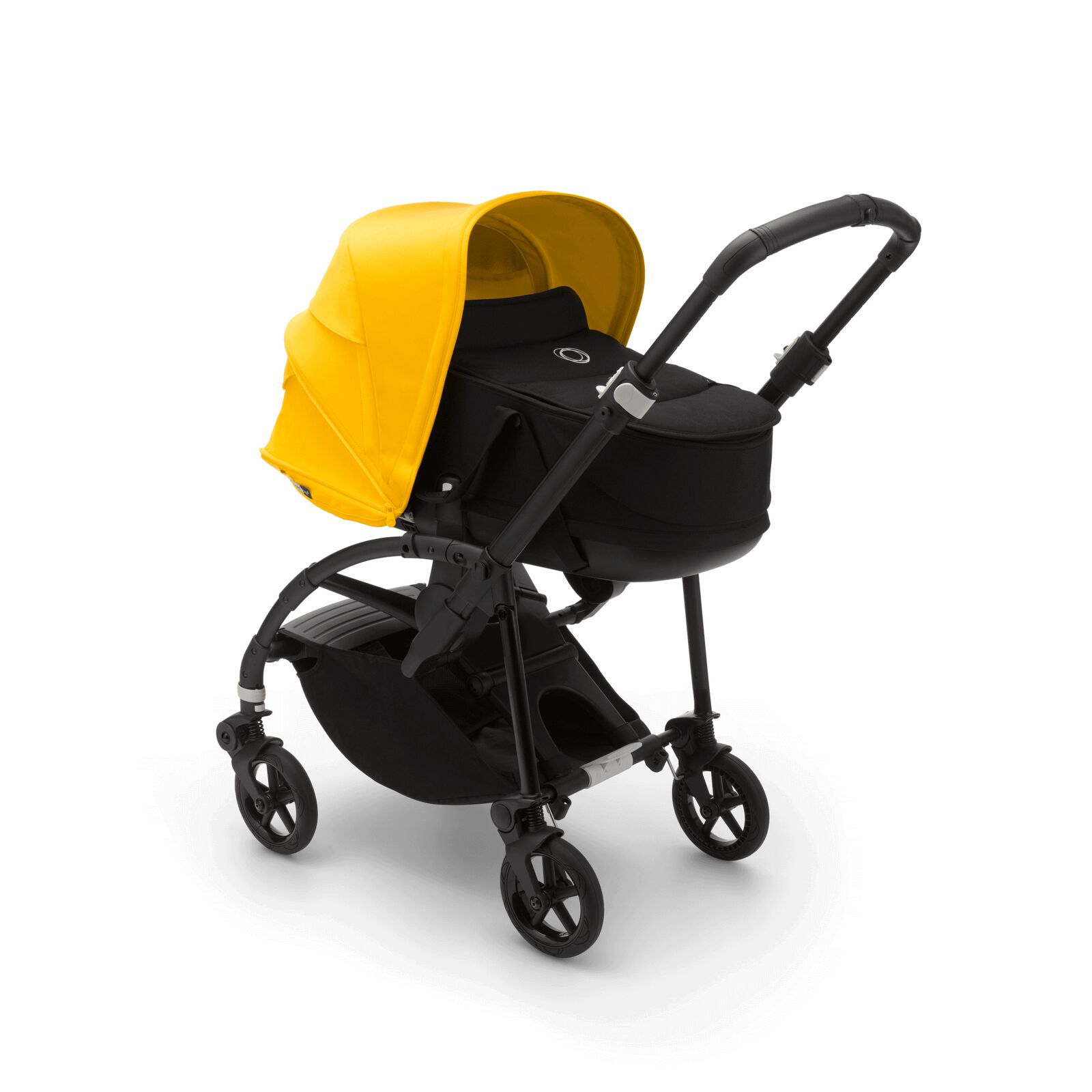 Bee 6 kinderwagen met wieg en stoel Lemon yellow black bekleding, black onderstel | Bugaboo