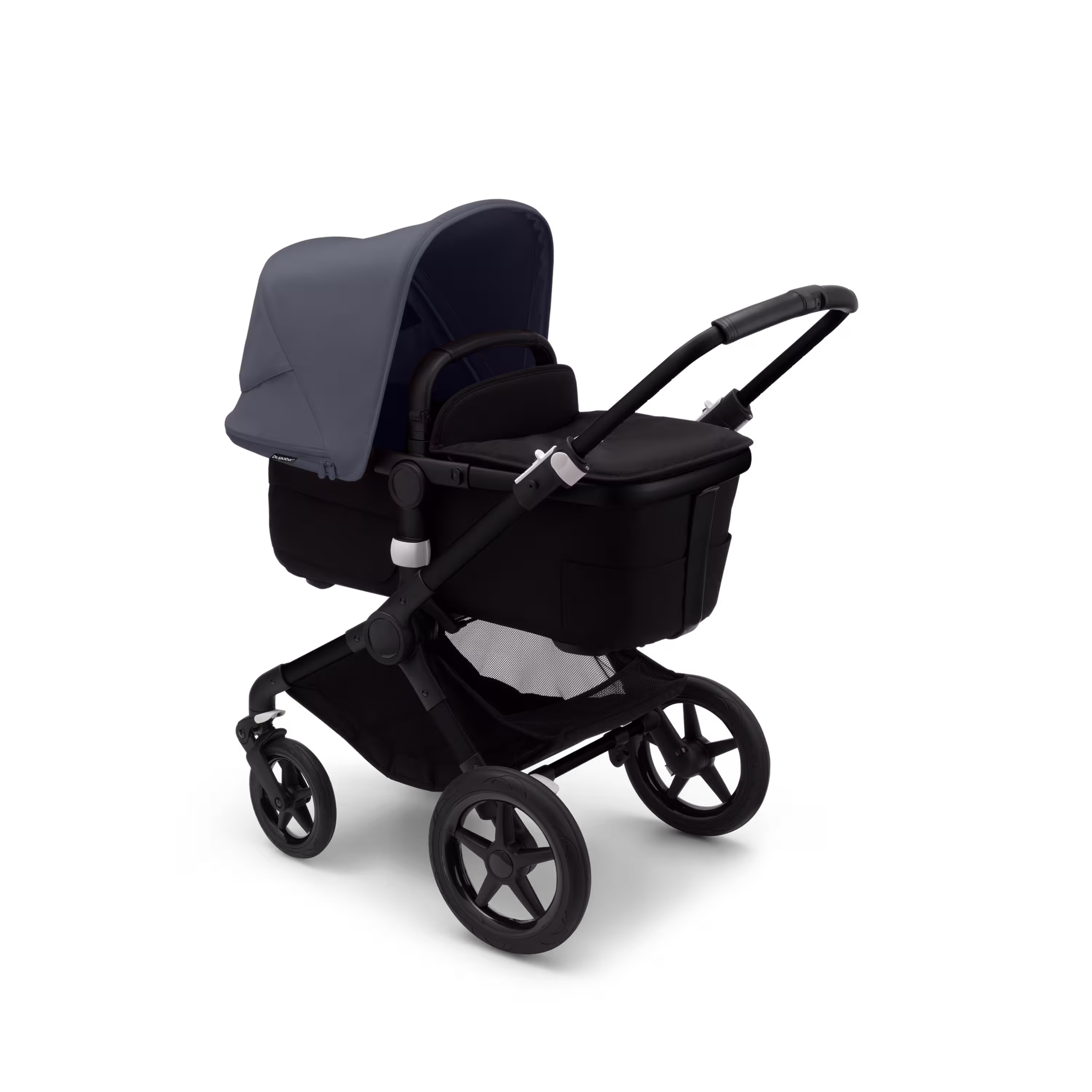 Bugaboo Fox 3 bassinet and seat stroller black base, midnight black fabrics, stormy blue sun canopy - Main Modal Image Slide 2 van 7