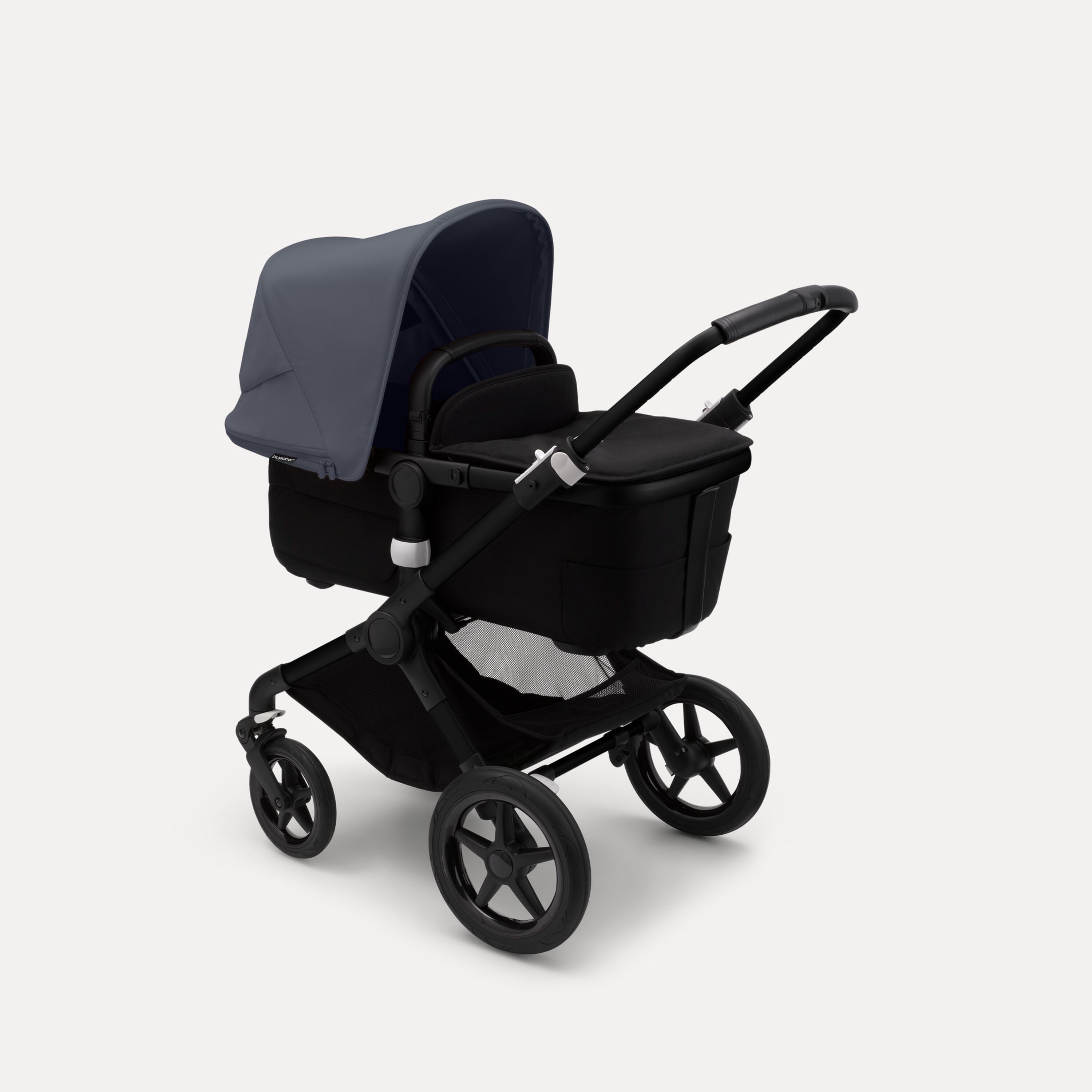 Bugaboo Fox 3 bassinet and seat stroller black base, midnight black fabrics, stormy blue sun canopy - Main Modal Image Slide 2 of 7