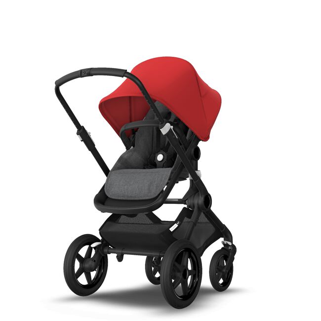 Bugaboo Fox 2 Seat and Bassinet Stroller red sun canopy grey melange style set, black chassis - Main Image Slide 4 of 6