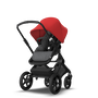Bugaboo Fox 2 Seat and Bassinet Stroller red sun canopy grey melange style set, black chassis - Thumbnail Slide 4 of 6