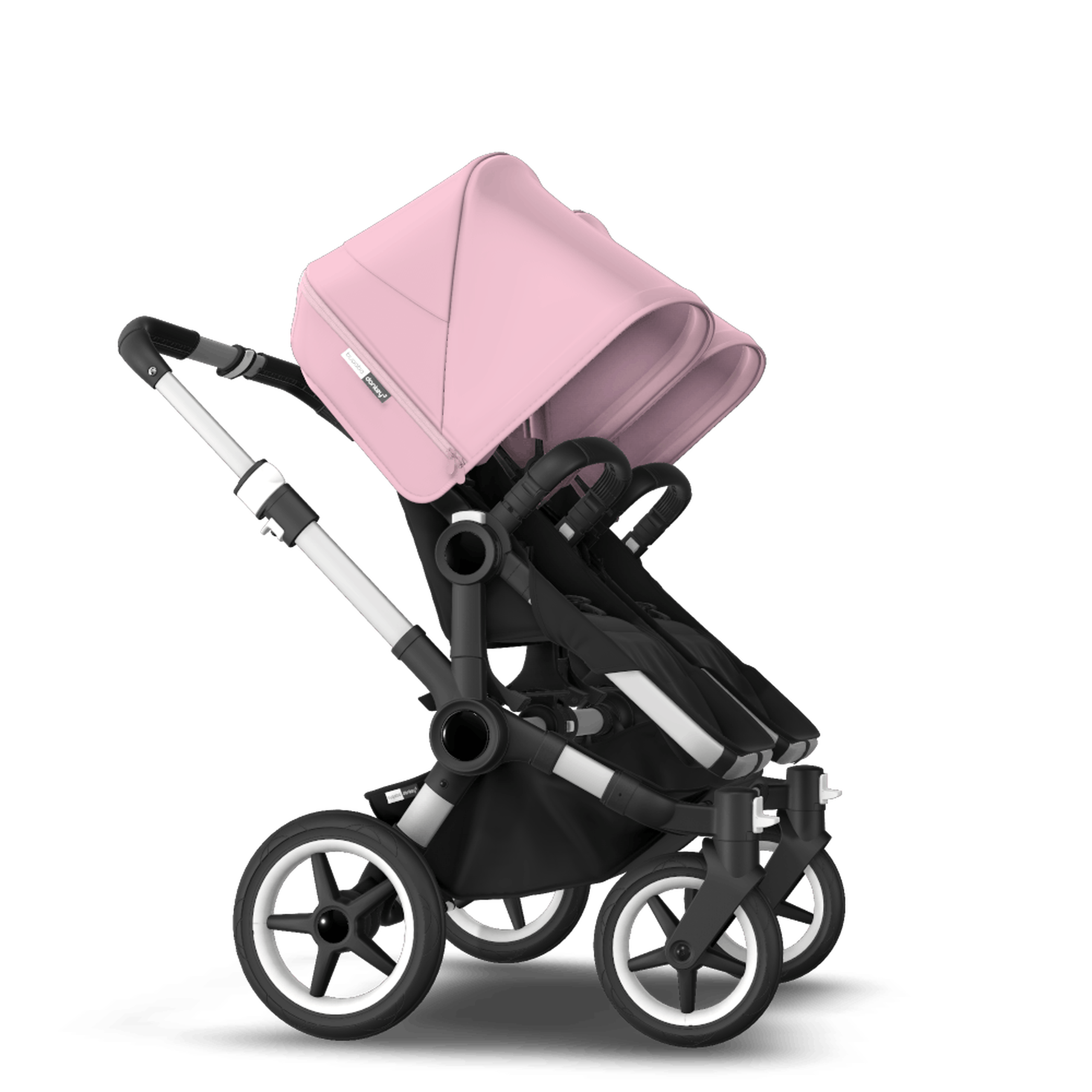 Bugaboo Donkey 3 Twin seat and bassinet stroller soft pink sun canopy, black fabrics, aluminium base - Thumbnail Slide 8 of 9