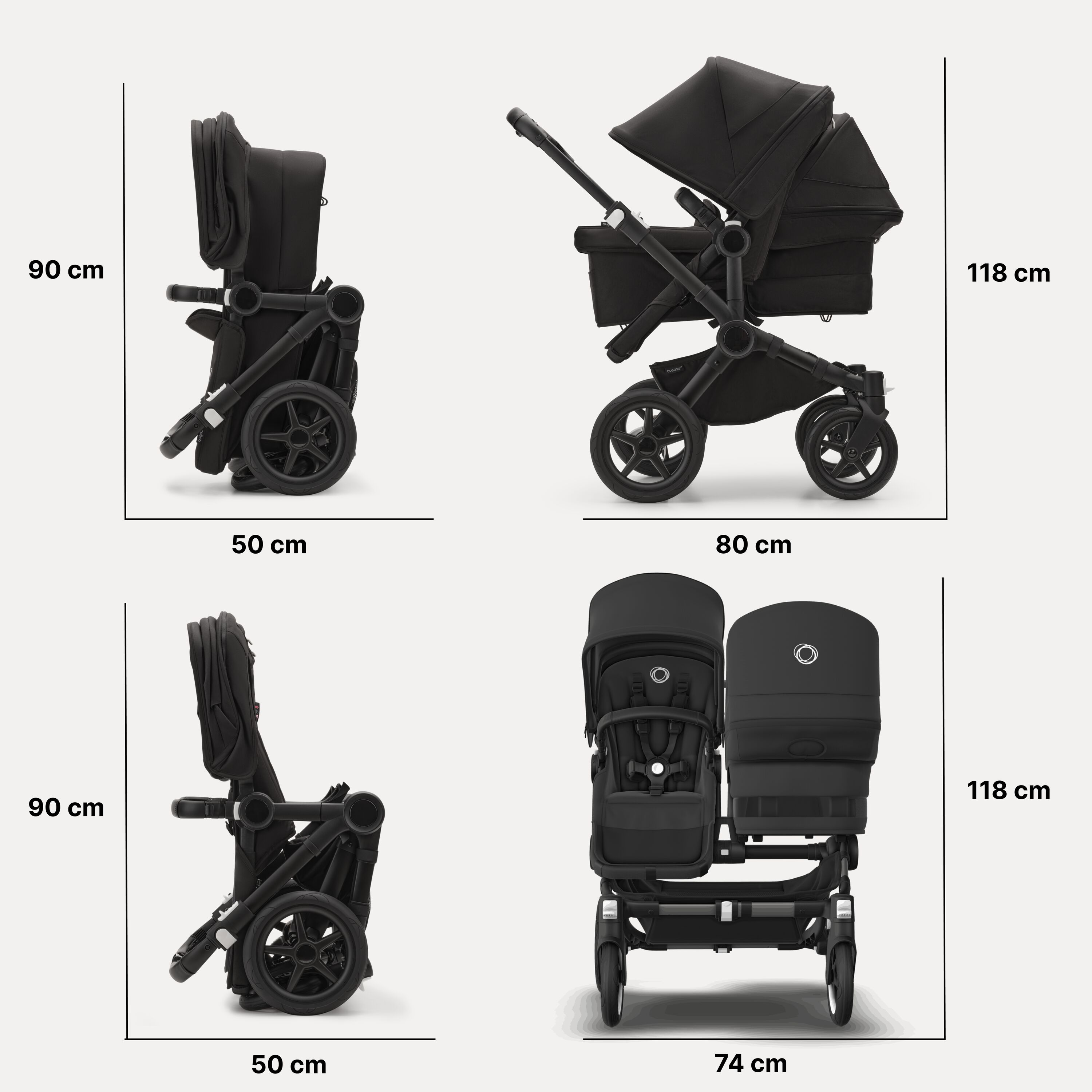 Bugaboo Donkey 5 twin stroller graphite base, midnight black fabrics, misty white sun canopy - Main Modal Image Slide 10 of 12