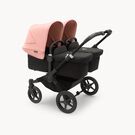 Bugaboo Donkey 5 twin stroller black base, midnight black fabrics, morning pink sun canopy