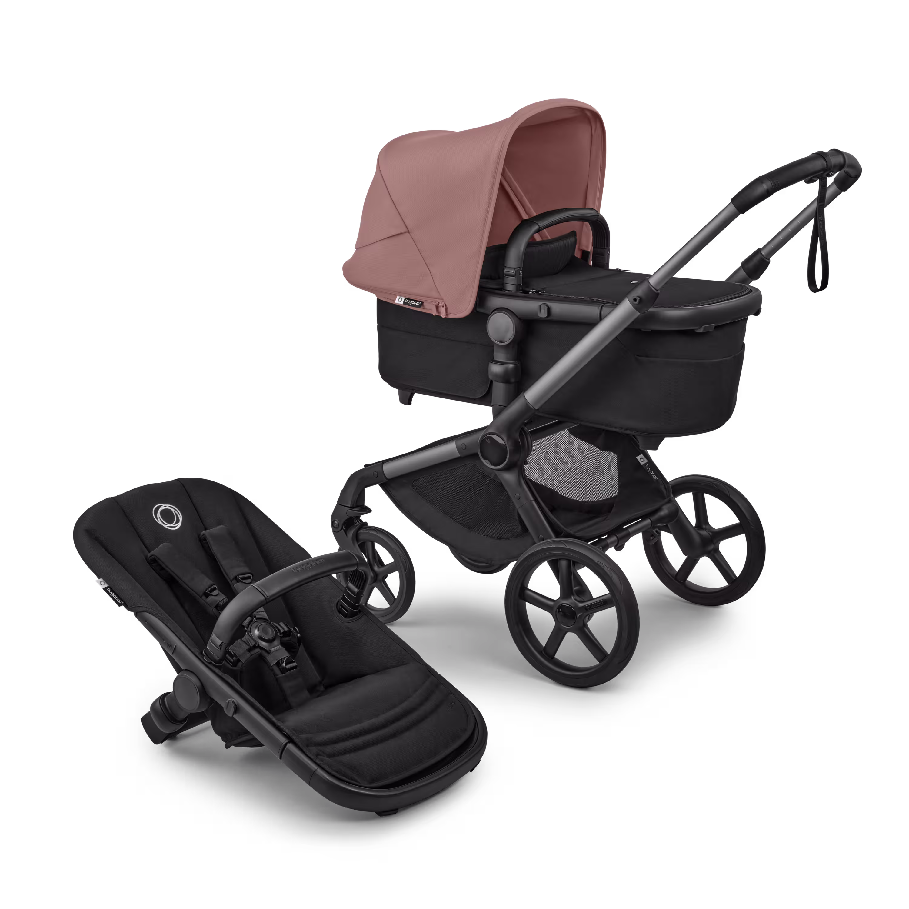 Bugaboo Fox 5 Renew 2-in-1 pushchair graphite base, heritage black fabrics, dusty pink sun canopy - Main Modal Image Slide 1 of 12