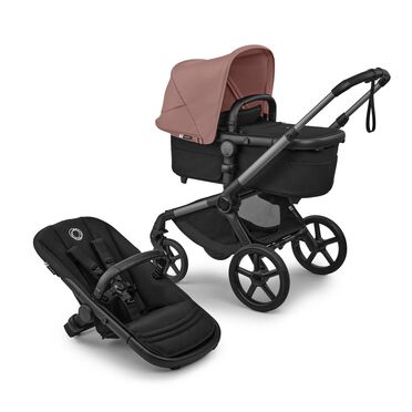 Bugaboo Fox 5 Renew 2-in-1 pushchair graphite base, heritage black fabrics, dusty pink sun canopy