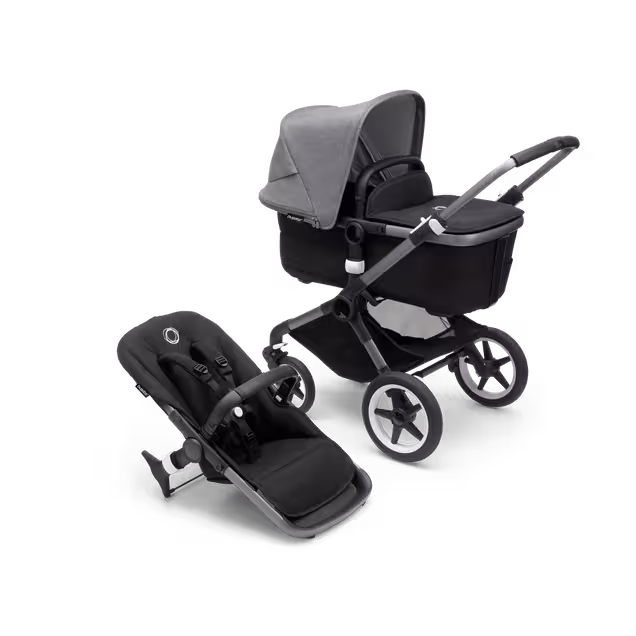 Bugaboo Fox 3 bassinet and seat stroller graphite base, midnight black fabrics, grey melange sun canopy - Main Image Slide 1 of 7