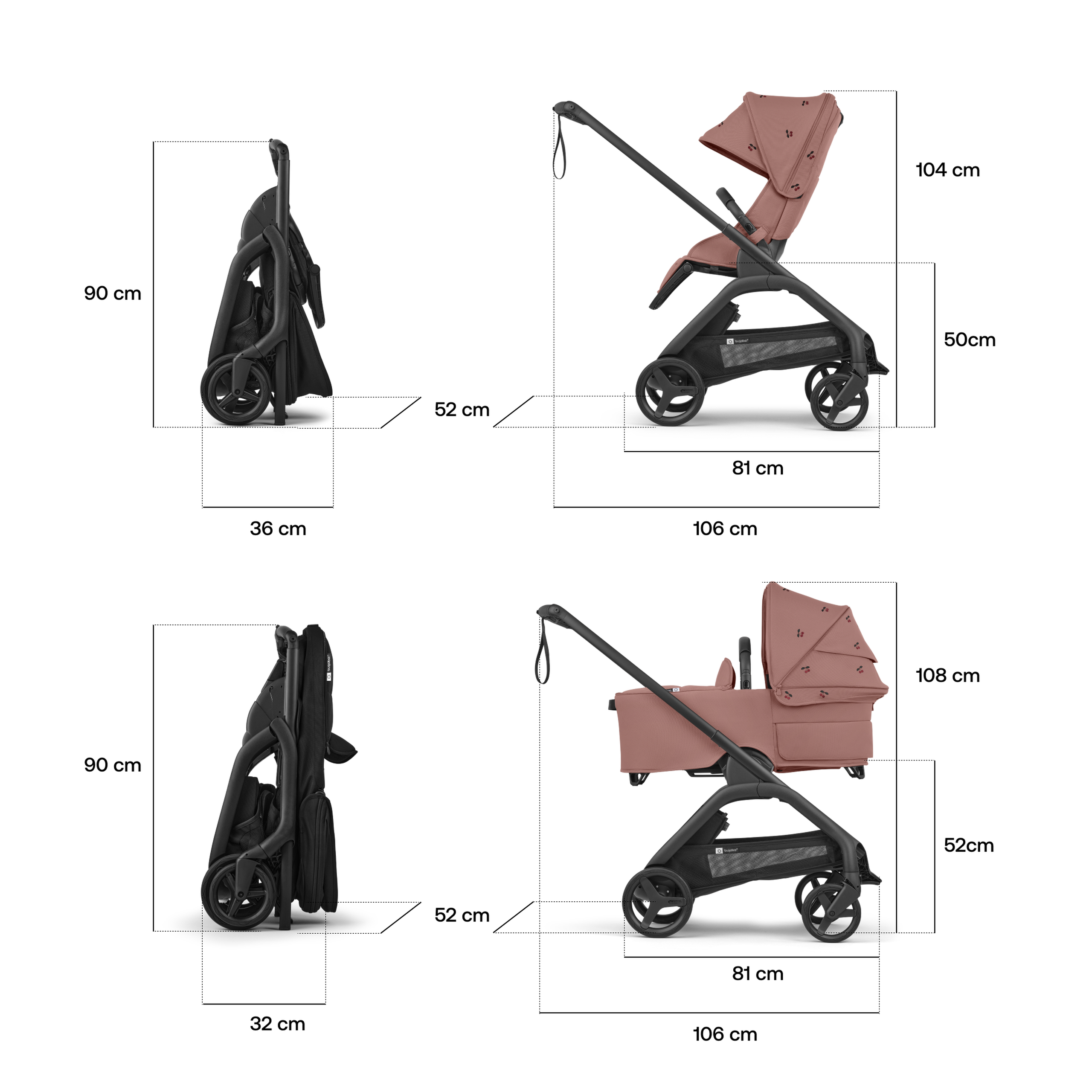 Bugaboo x Konges SlØjd limited edition Dragonfly Plus 2-in-1 stroller black base, dusty pink fabrics, dusty pink sun canopy - Thumbnail Slide 4 of 10