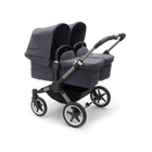 Bugaboo Donkey 5 Twin bassinet and seat stroller graphite base, stormy blue fabrics, stormy blue sun canopy