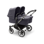 Bugaboo Donkey 5 Twin bassinet and seat stroller graphite base, stormy blue fabrics, stormy blue sun canopy - Thumbnail Modal Image Slide 1 of 12