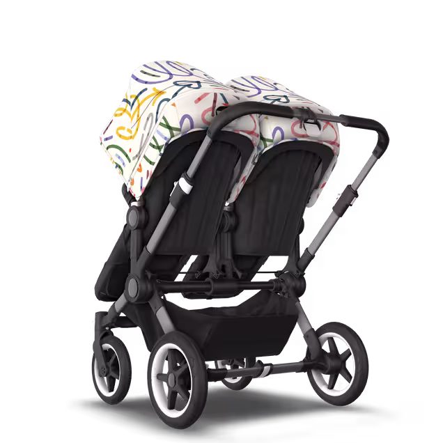 Bugaboo Donkey 5 twin stroller graphite base, midnight black fabrics, art of discovery white sun canopy - Main Image Slide 3 of 12
