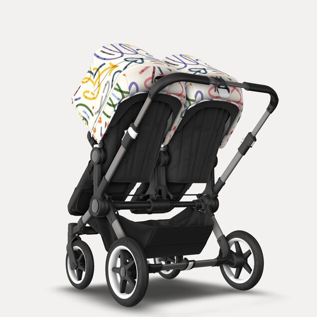 Bugaboo Donkey 5 twin stroller graphite base, midnight black fabrics, art of discovery white sun canopy - Main Image Slide 3 of 12