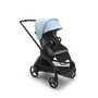 Bugaboo Dragonfly seat stroller with black chassis, grey melange fabrics and skyline blue sun canopy. - Thumbnail Slide 1 of 18