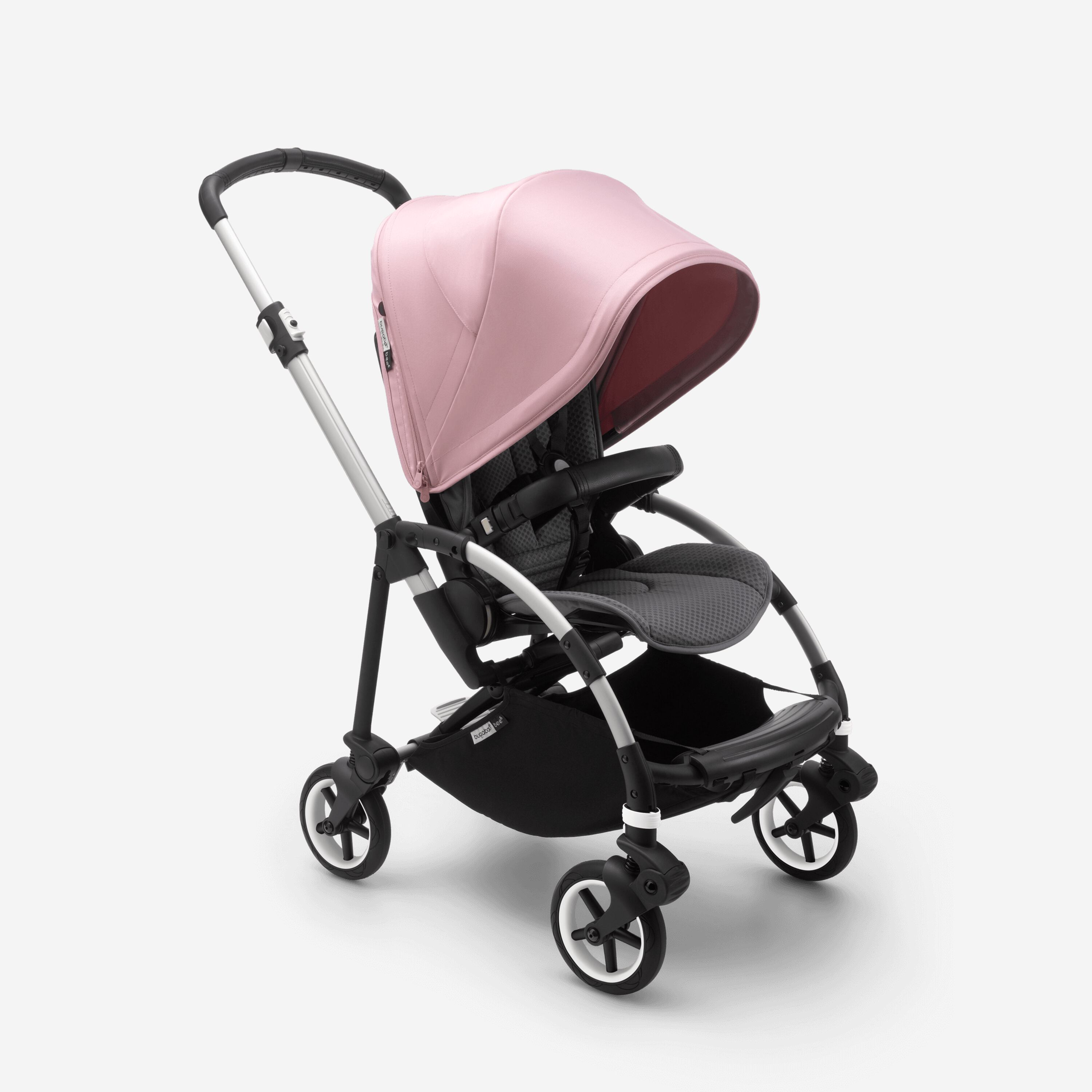 Bugaboo Bee 6 seat stroller soft pink sun canopy, grey mélange fabrics, aluminum base - Main Modal Image Slide 1 of 5