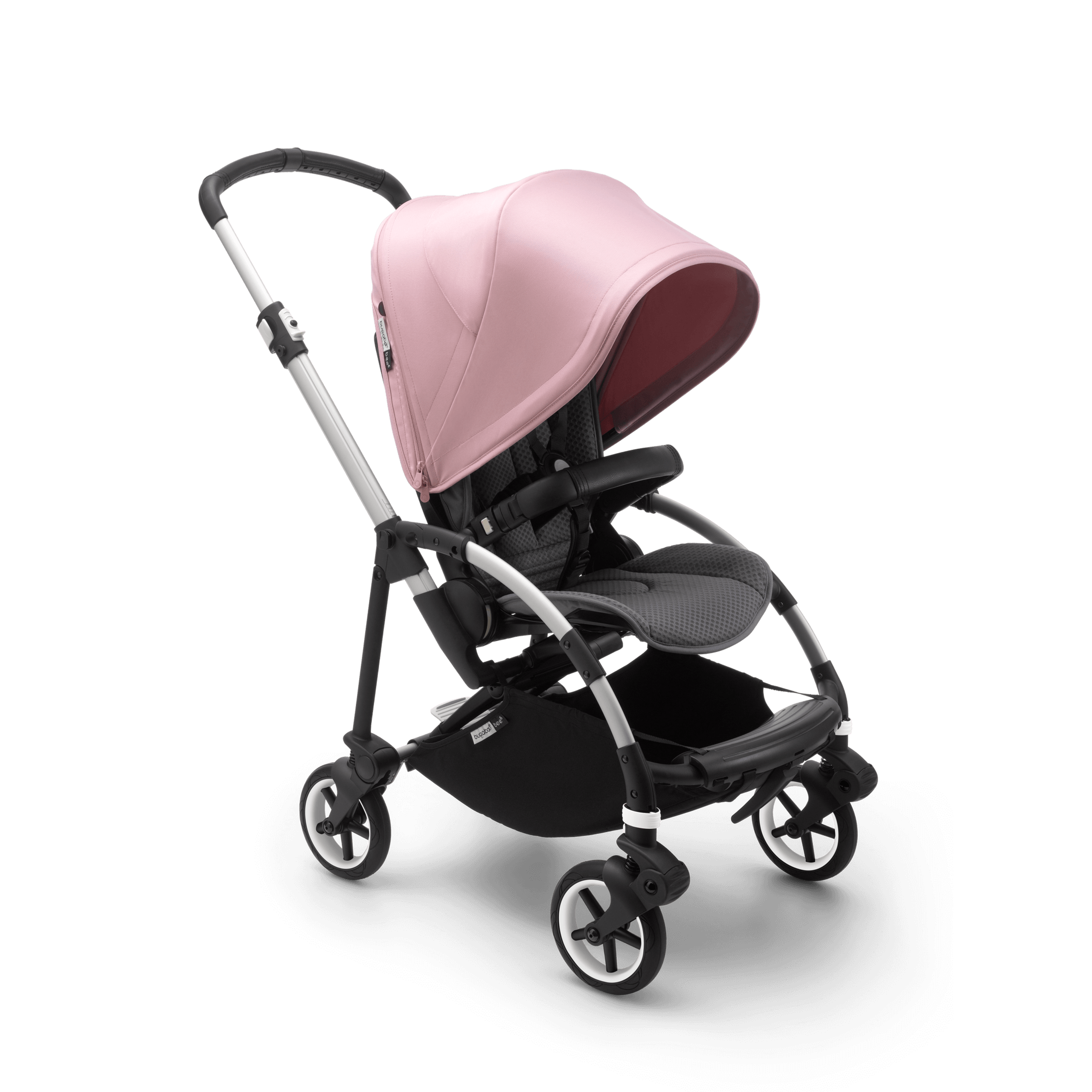 Bugaboo Bee 6 seat stroller soft pink sun canopy, grey mélange fabrics, aluminum base - Thumbnail Slide 1 of 5