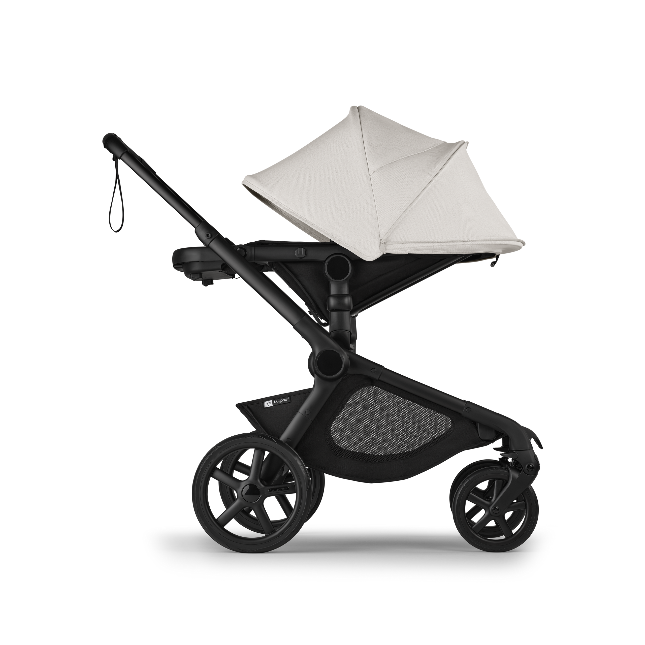 Bugaboo Kangaroo seat-only stroller black base, midnight black fabrics, misty white sun canopy - Thumbnail Slide 3 of 11