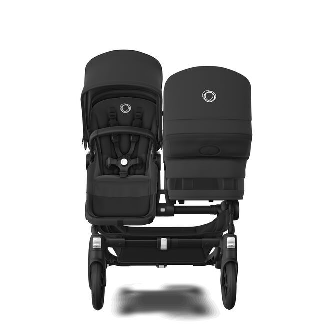 Bugaboo Donkey 5 Duo bassinet and seat stroller black base, midnight black fabrics, midnight black sun canopy