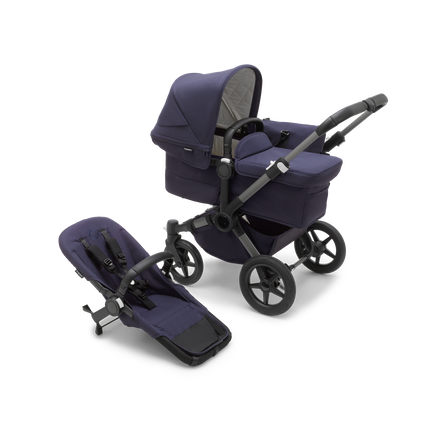 Bugaboo Donkey 5 Mono bassinet and seat stroller graphite base, classic collection dark navy fabrics, classic collection dark navy sun canopy - view 1