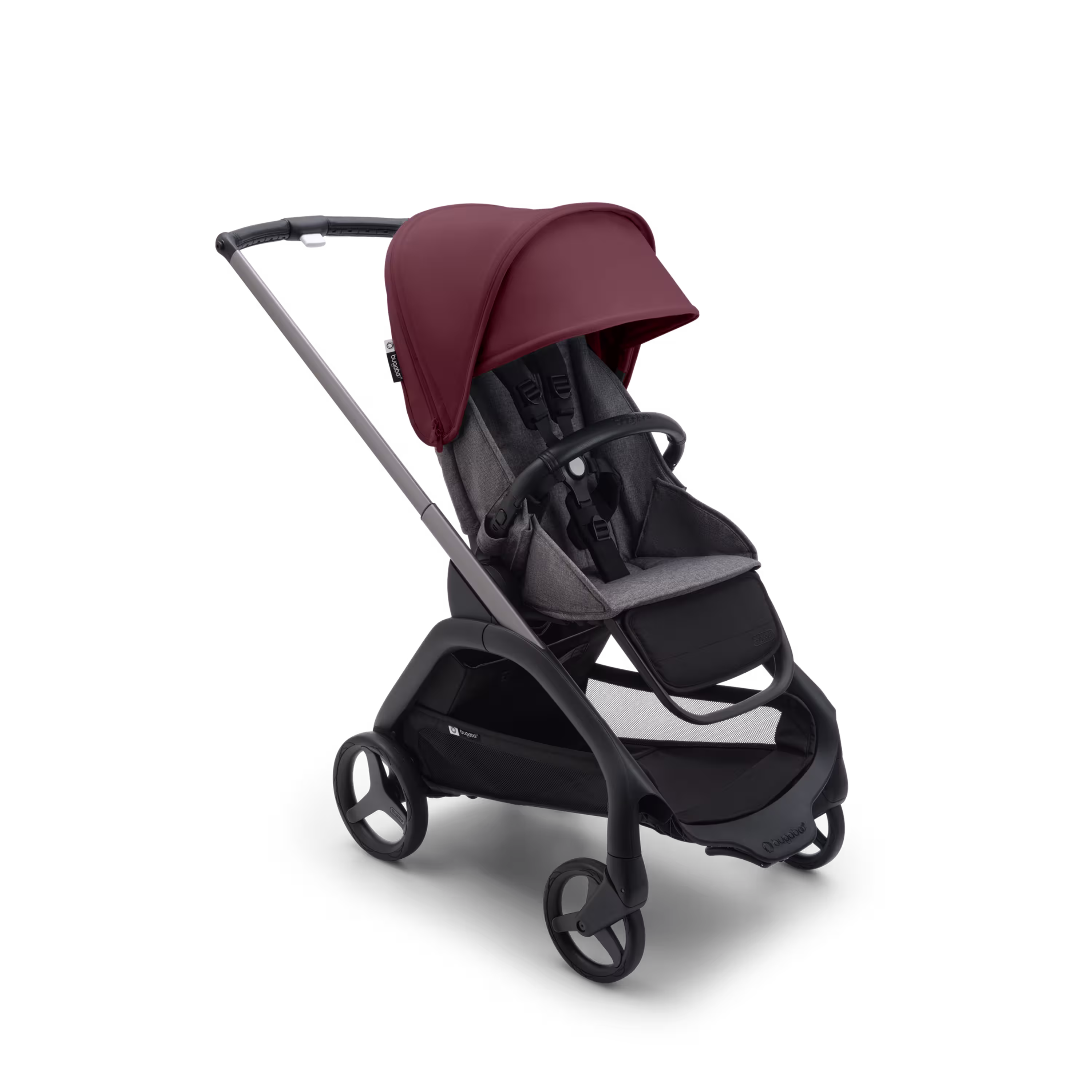 Bugaboo Dragonfly seat stroller graphite base, grey melange fabrics, dark cherry red sun canopy - Main Modal Image Slide 1 of 16