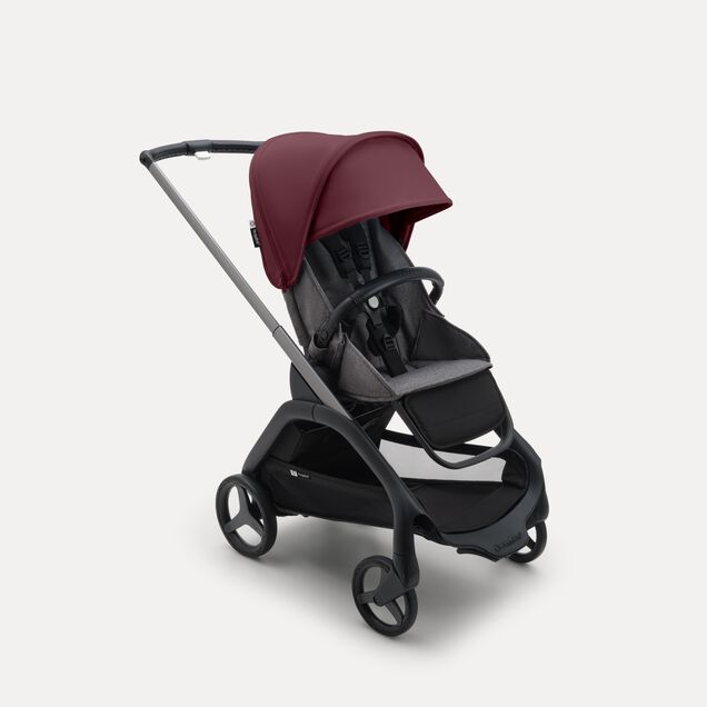 Bugaboo Dragonfly seat stroller graphite base, grey melange fabrics, dark cherry red sun canopy - Main Image Slide 1 of 16