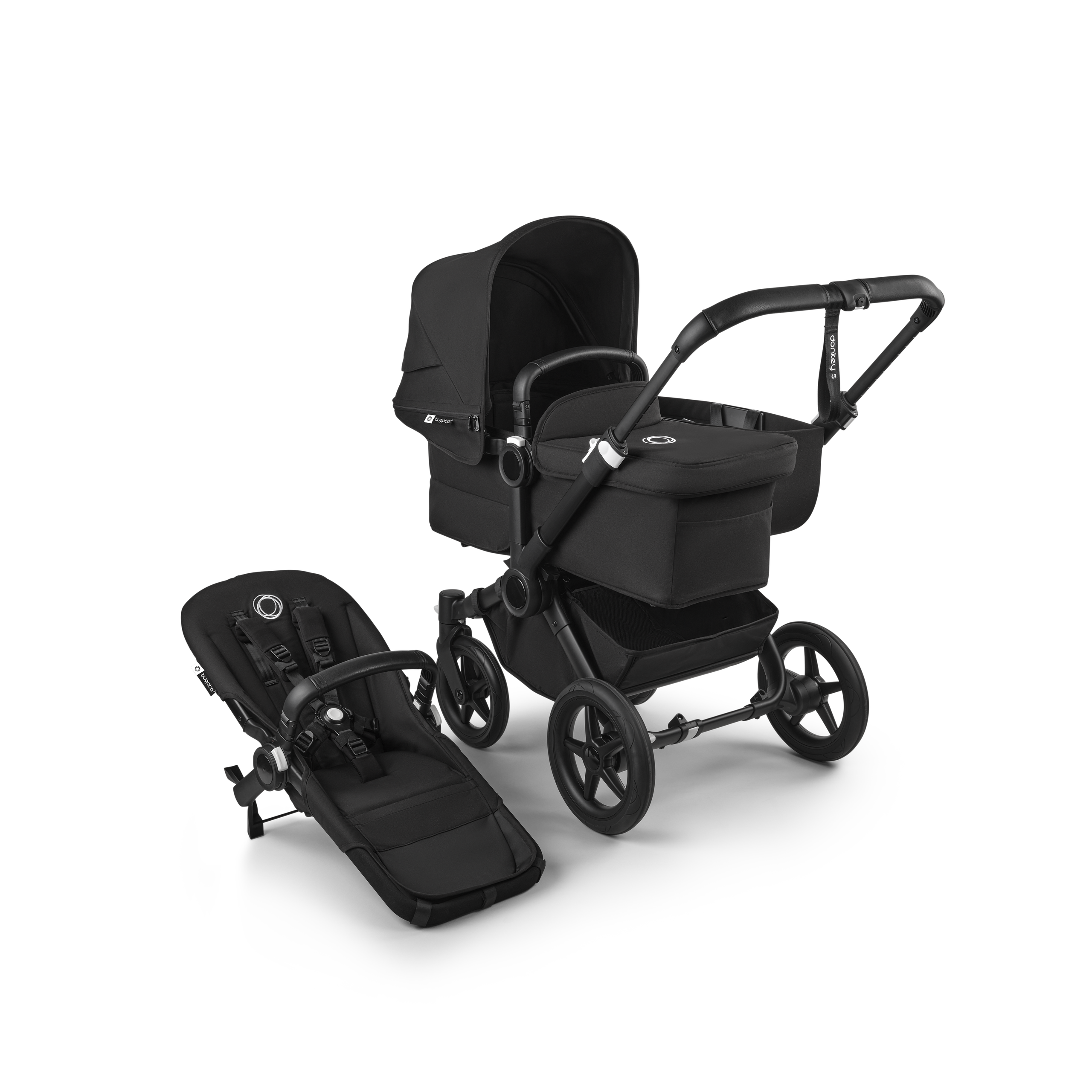 Bugaboo Donkey 5 Mono 2-in-1 stroller black base, midnight black fabrics, midnight black sun canopy - Thumbnail Slide 1 of 11
