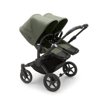 Bugaboo Donkey 5 Twin bassinet and seat stroller black base, forest green fabrics, forest green sun canopy - view 2