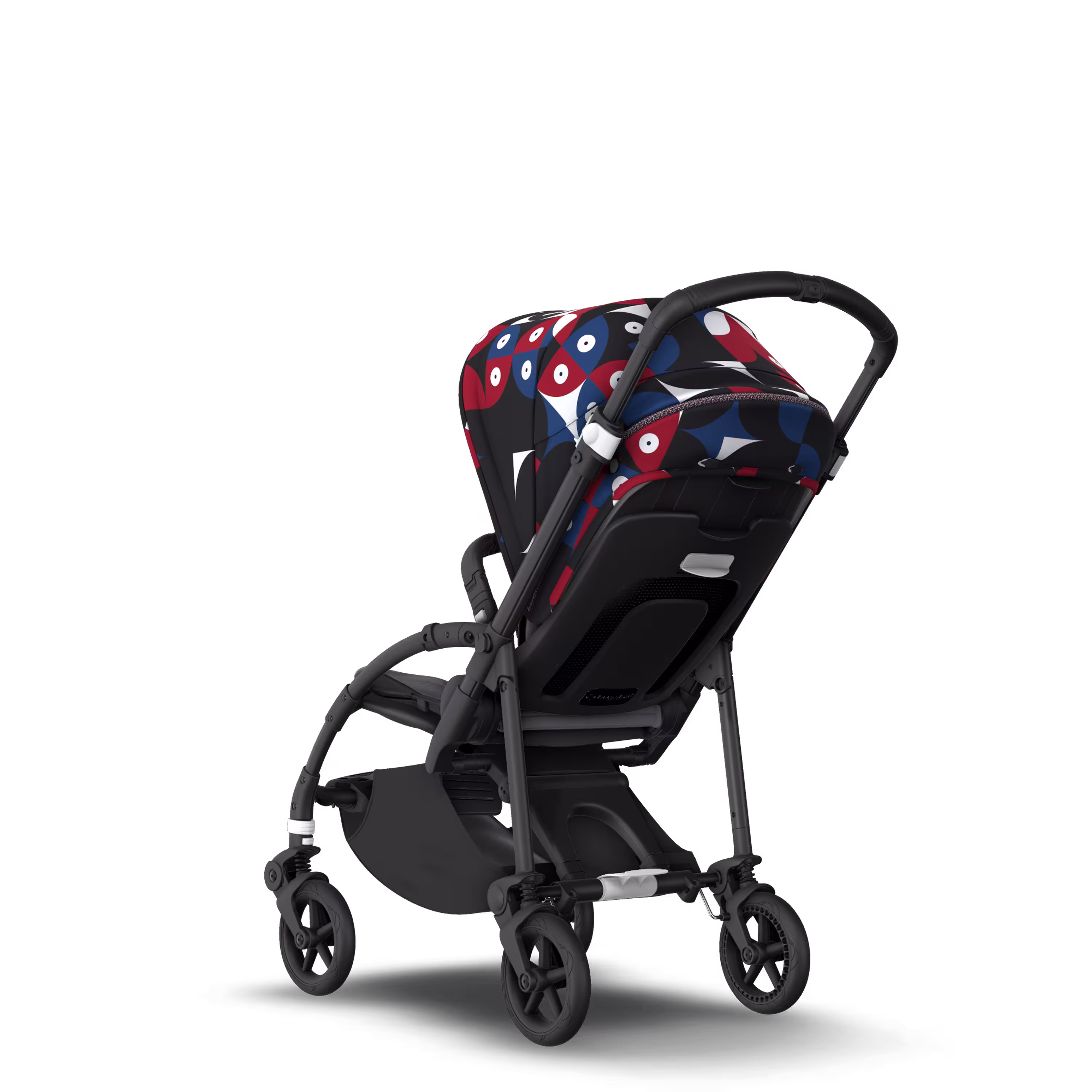 Bugaboo Bee 6 bassinet and seat stroller black base, grey fabrics, animal explorer red/blue sun canopy - Main Modal Image Slide 2 of 6