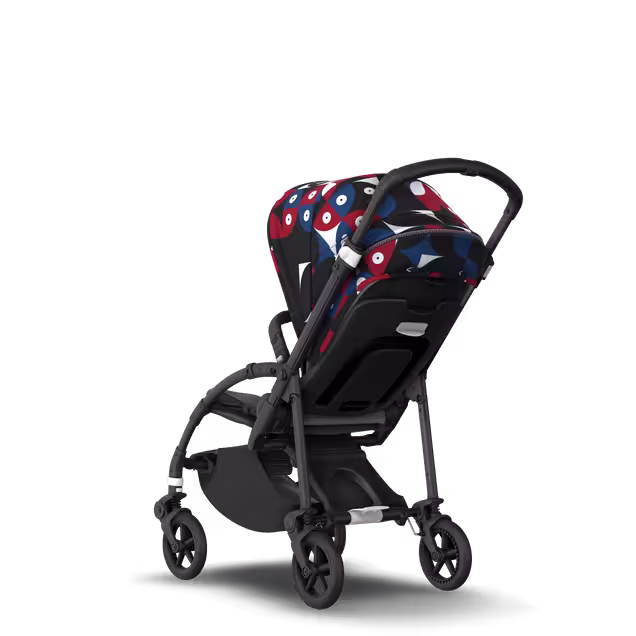 Bugaboo Bee 6 bassinet and seat stroller black base, grey fabrics, animal explorer red/blue sun canopy - Main Image Slide 2 of 6
