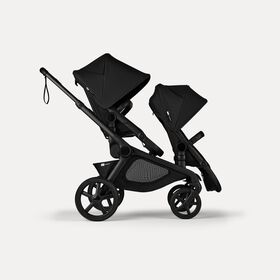 Bugaboo Kangaroo tandem stroller black base, midnight black fabrics, midnight black sun canopy
