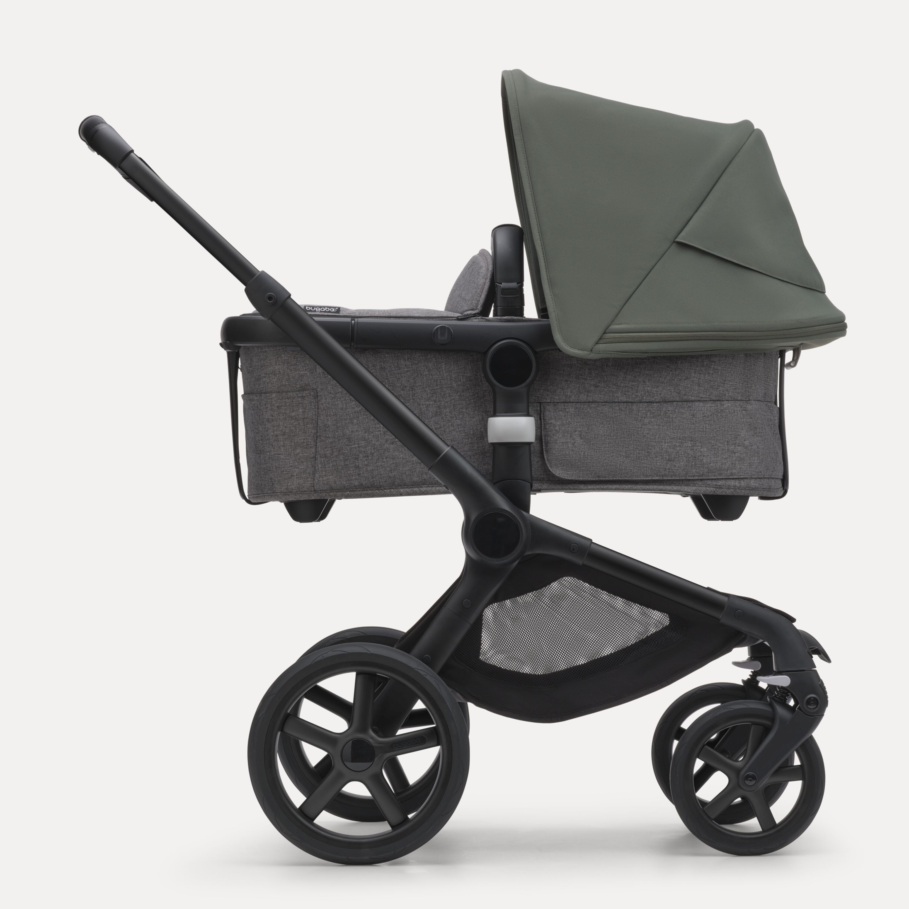 Bugaboo Fox 5 2-in-1 stroller black base, grey melange fabrics, forest green sun canopy - Main Modal Image Slide 2 of 12